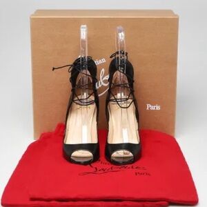 Christian Louboutin Black       MEGAVAMP 100 KID Lace-Up Peep-Toe Heels